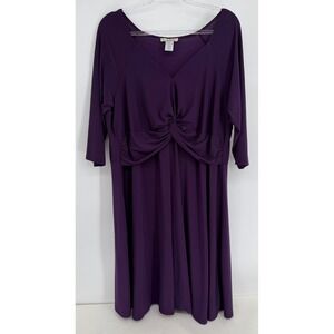 Love Squared Purple Twist Front V-Neck 3/4 Sleeve Dress Plus Sz‎ 3X